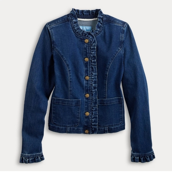 Draper James Blue Jean Jacket Ruffled Floral Buttons Spring Coat Denim - Picture 15 of 15